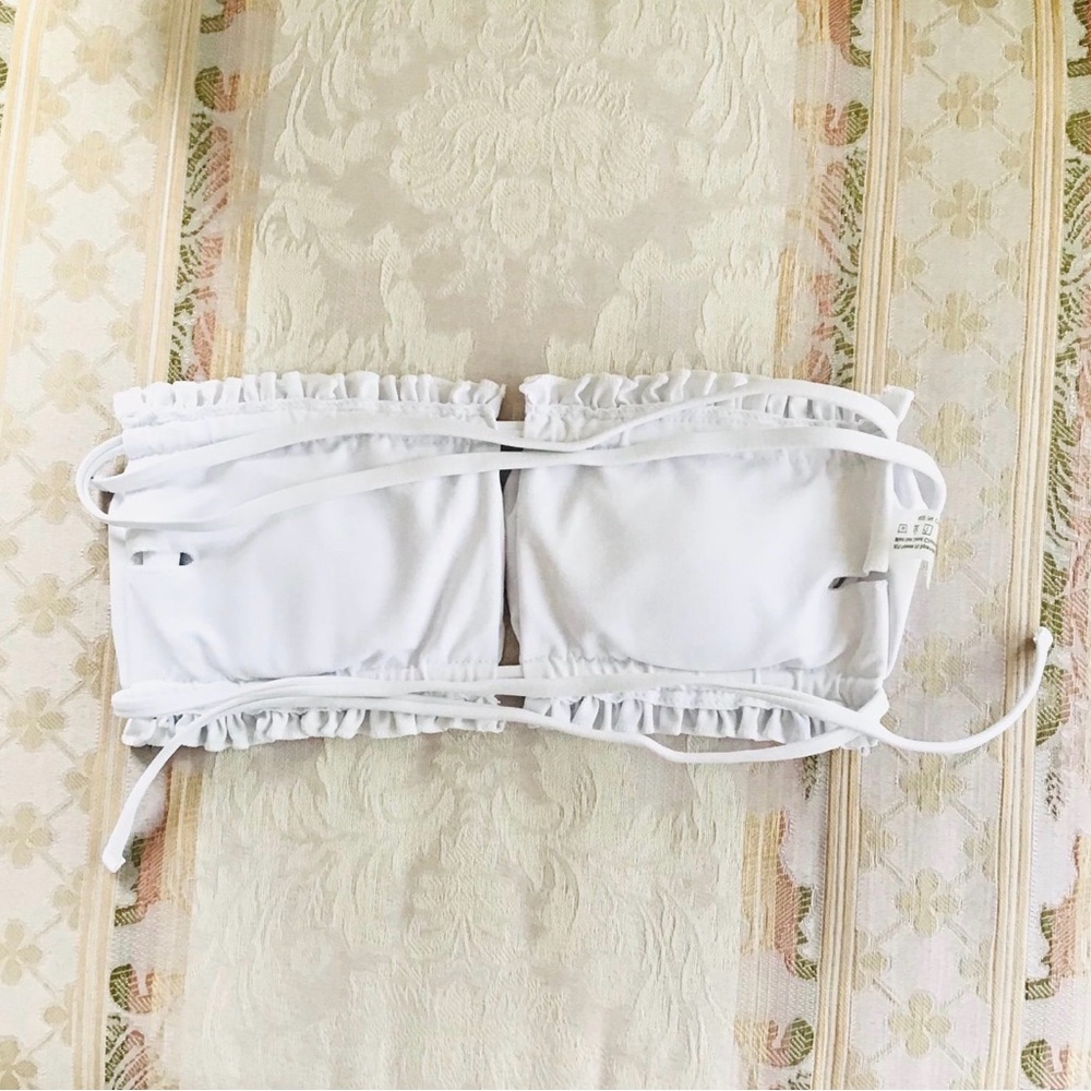 White Ruched Strapless Bikini Top - Picture 3 of 4
